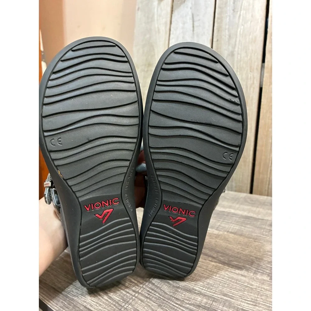 Vionic Cooper Metallic Pewter Platform Thong Sandals Womens 7 Orthotic Comfort - Picture 6 of 7